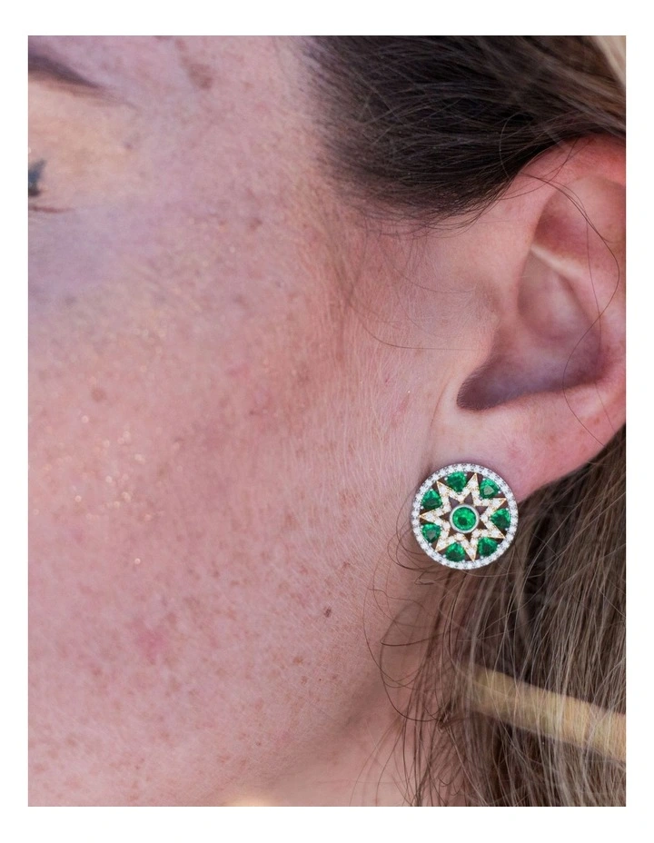 Opera Green Emerald Silver Earrings