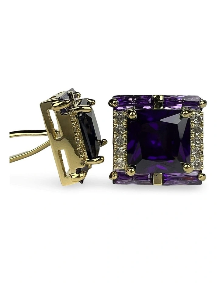 Diamante Square Cufflink in Purple/Gold