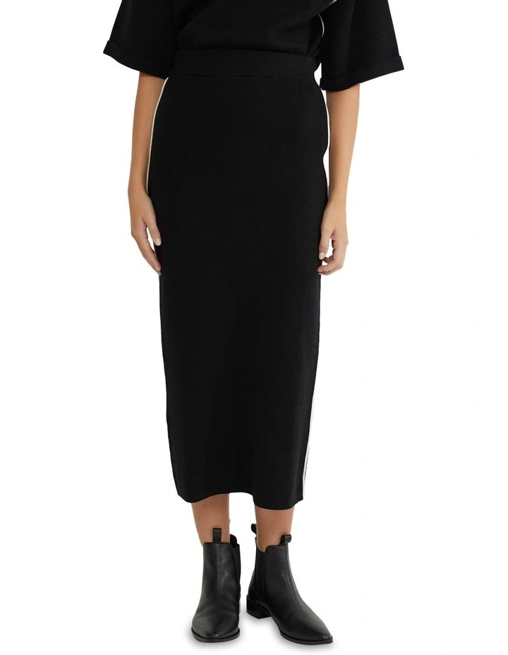 Birdie Trim Midi Skirt in Black