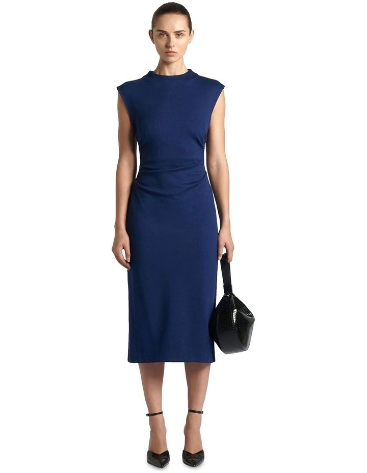 Tuck Detail Knit Midi Dress in Ultra Violet
