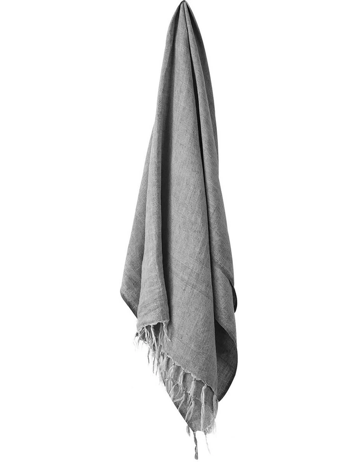 Vintage Linen Fringe Throw in Smoke