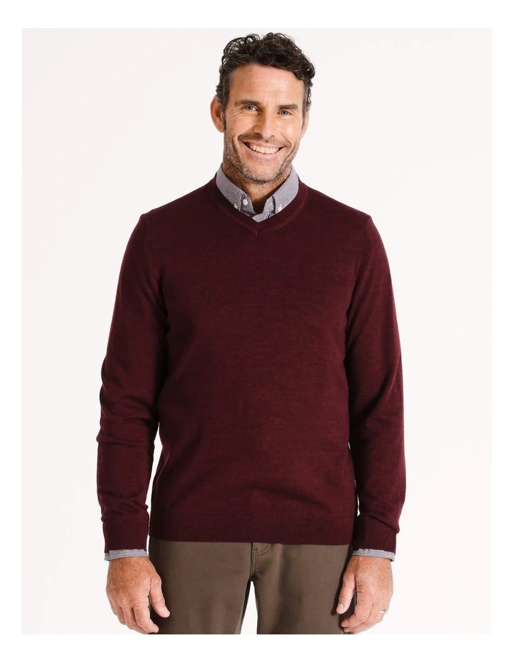 Australian Merino V-Neck Knit in Burgundy