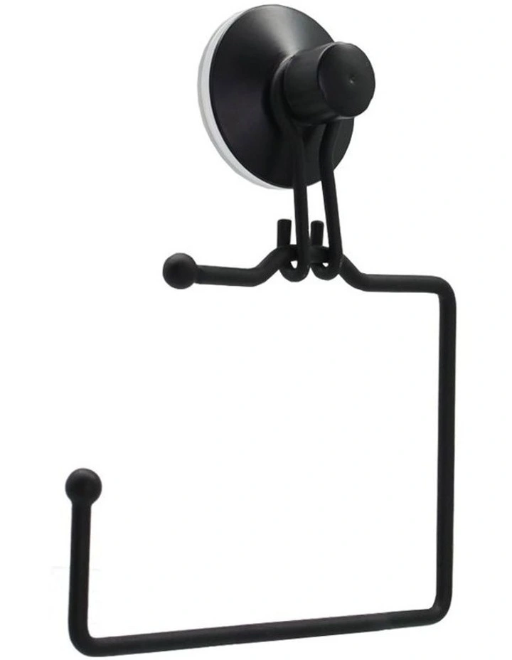 Wall Mount Bathroom Wire Suction Cup Toilet Paper Roll Holder Black