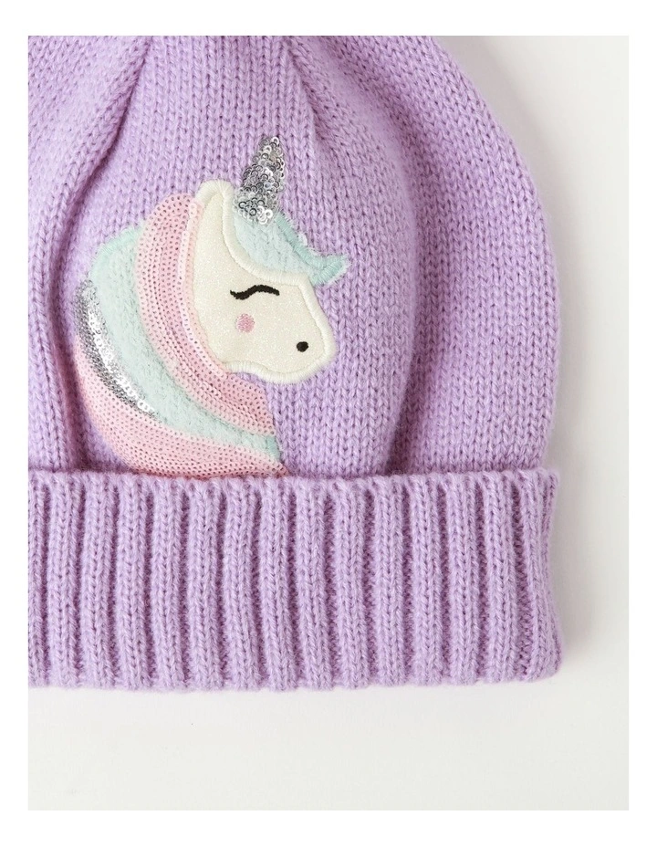 Unicorn Embelished Beanie in Lilac