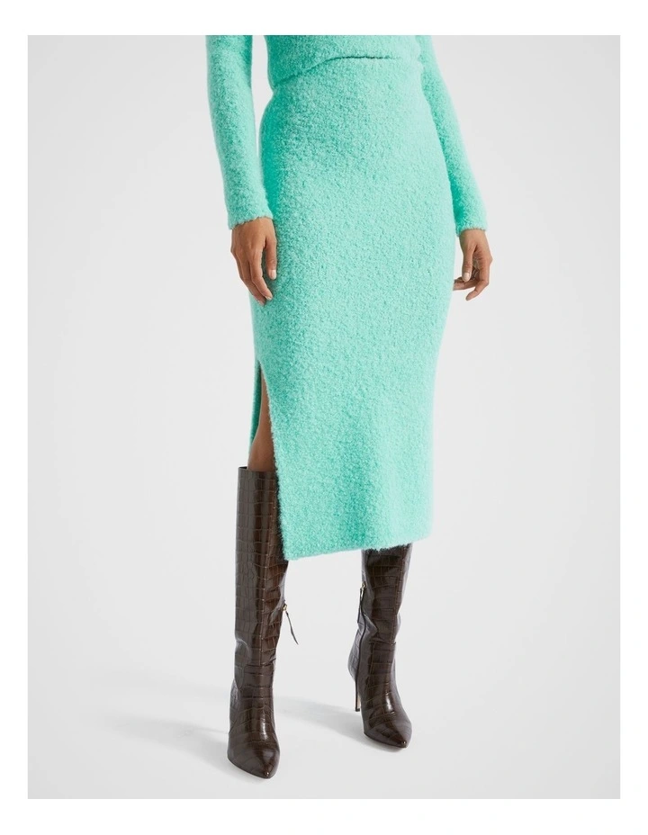 Boucle Knit Midi Skirt in Opal Marle
