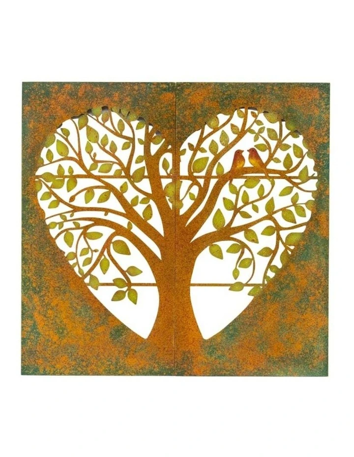 Lasercut Heart Shaped Tree Of Life Wall Art 2 Piece in Brown