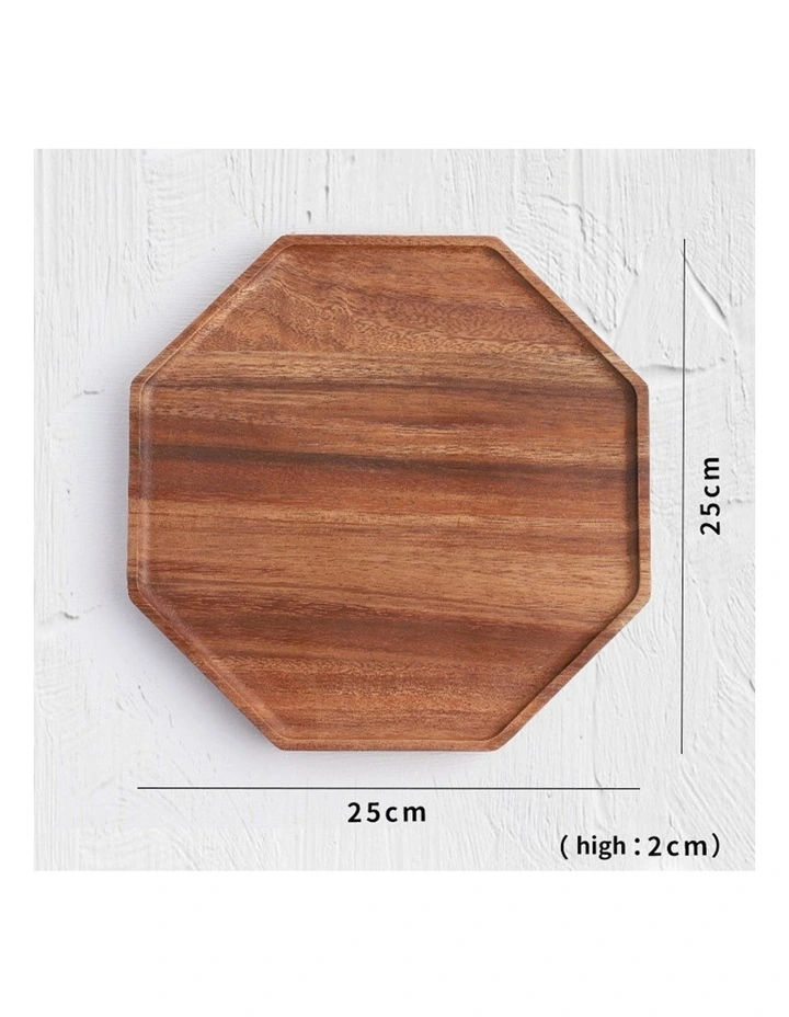 Octagon Wooden Acacia Food Serving Tray 25cm in Brown
