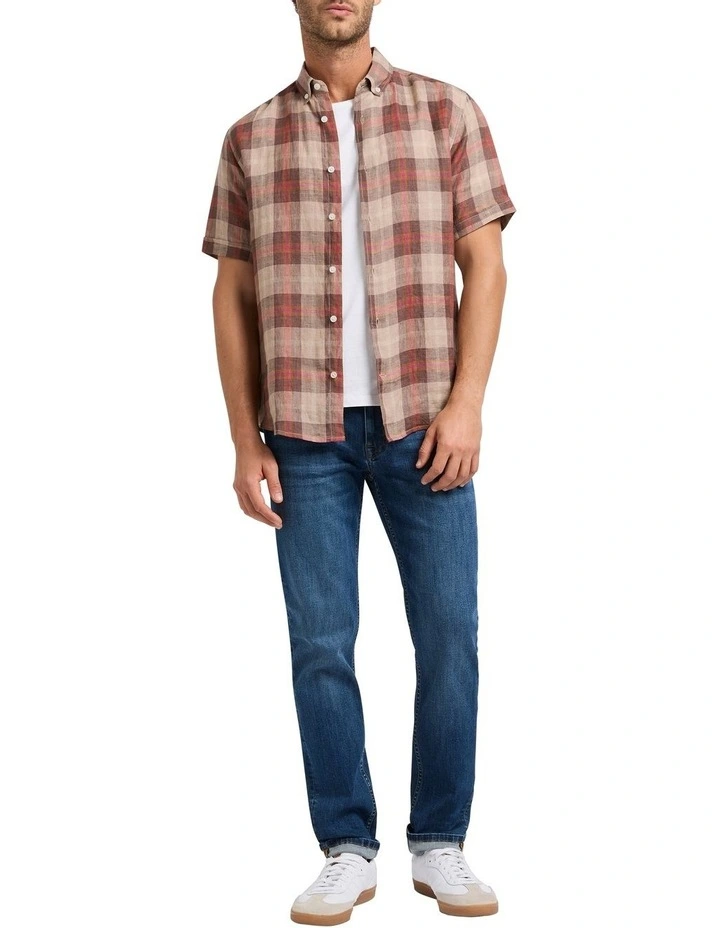 Indy Linen Check Shirt in Terracotta Check
