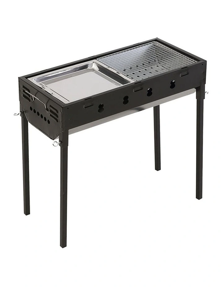 Charcoal BBQ Grill Portable Outdoor Barbecue Set Camping Picnic Smoker in Black