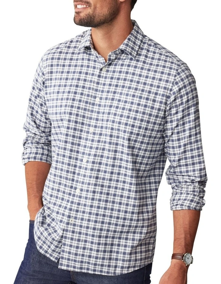 Brushed Twill Melange Check Long Sleeve Shirt in Navy Melange