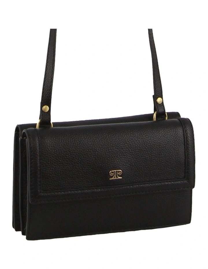 Leather Flap Over Cross-Body Bag in Black