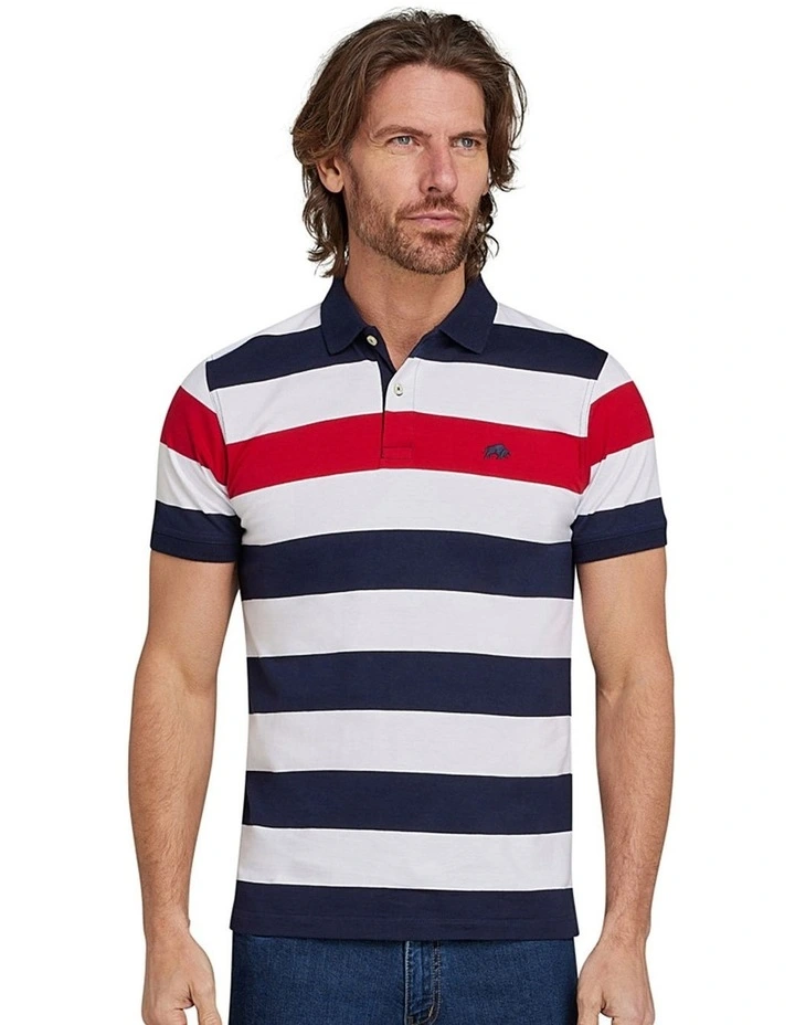 Irregular Stripe Jersey Polo in Navy