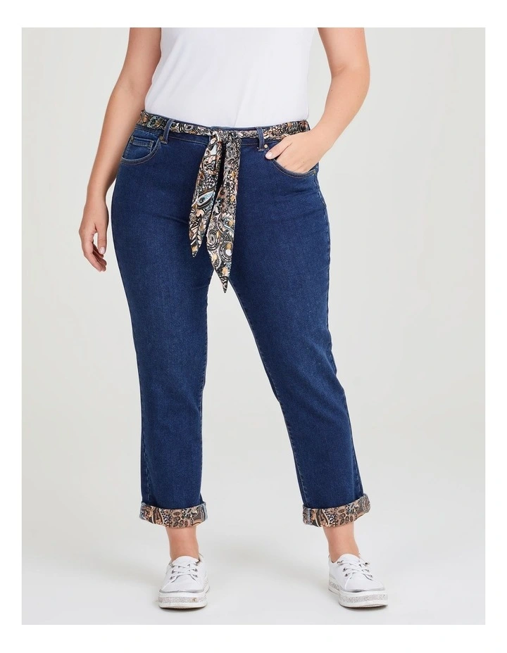 Easy Fit Printed Cuff Jean in Indigo Denim
