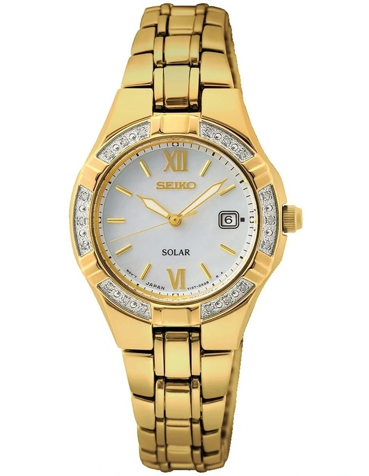Ladies Diamond Mop Gold Solar Watch