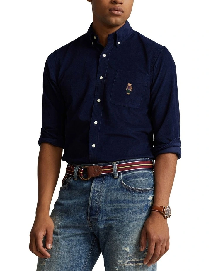 Classic Fit Polo Bear Corduroy Shirt in Navy