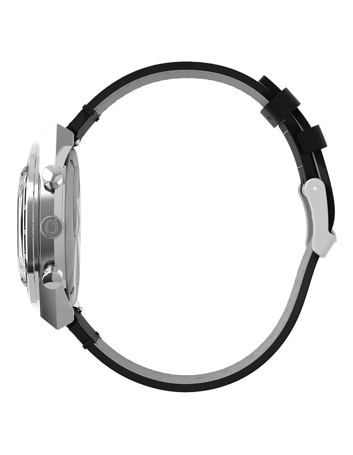 Q Diver Chrono Leather Watch in Black