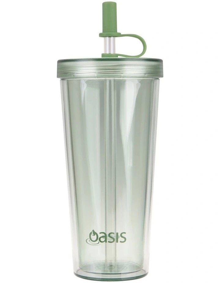 Double Wall Smoothie Tumbler With Straw 520ml in Green Apple