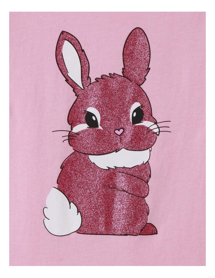 Essential Glitter Bunny Long Sleeve Tee in Pink