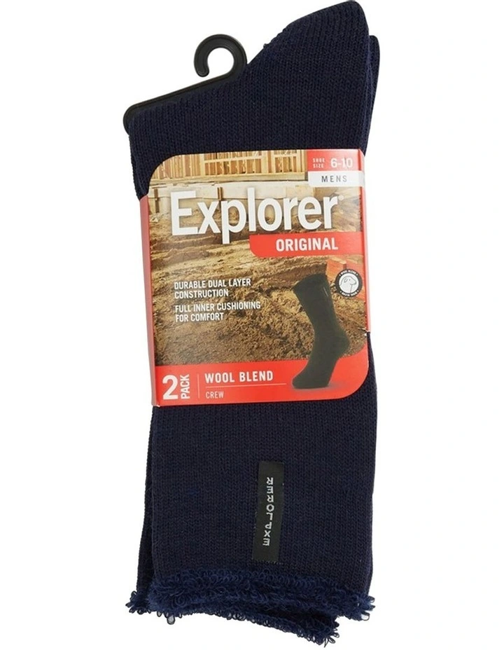 Explorer Men's Original Wool Socks 2 Pack in Navy