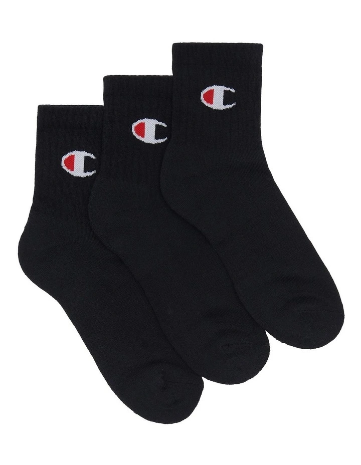 C-Logo Quarter Crew Sport Socks Black 3 Pack