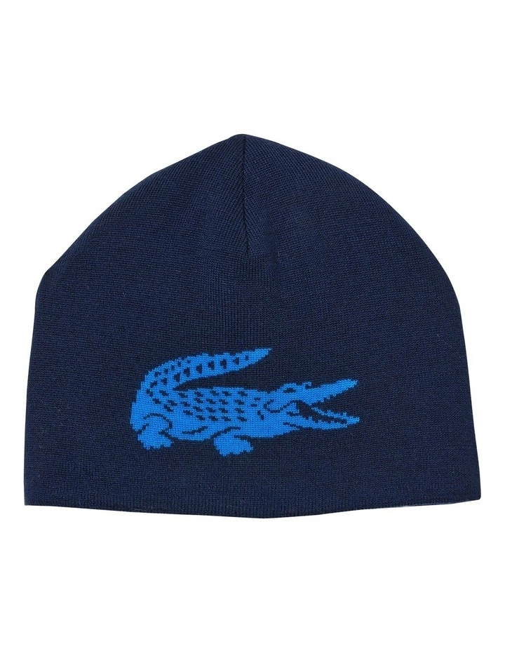 Contrast Crocodile Reversible Beanie in Blue/Navy