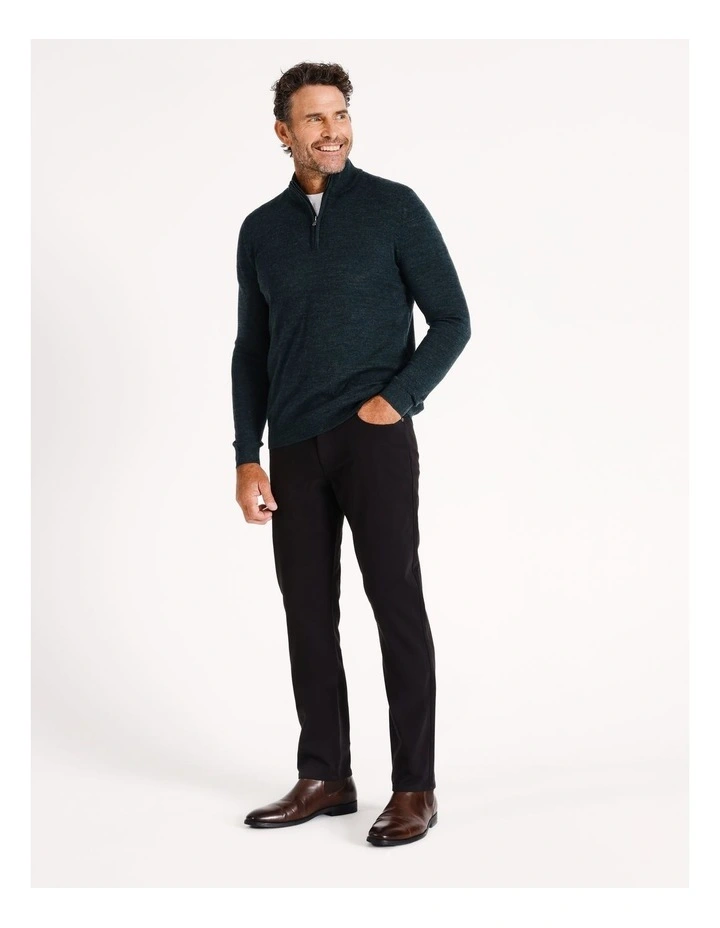 Australian Merino Quarter Zip Rib Knit in Forest