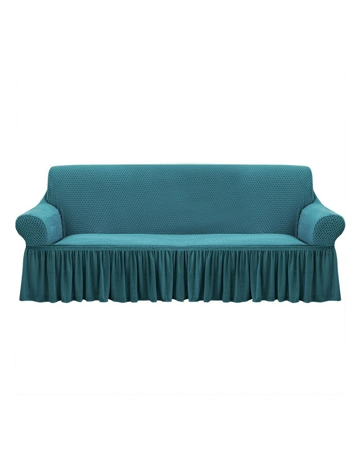 3-Seater Sofa Cover with Ruffled Skirt Couch Protector in Blue