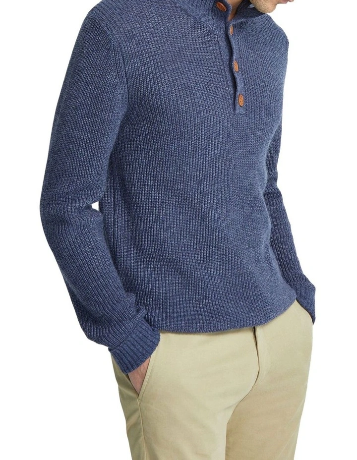 Cedric Button Collar Knit Top in Navy