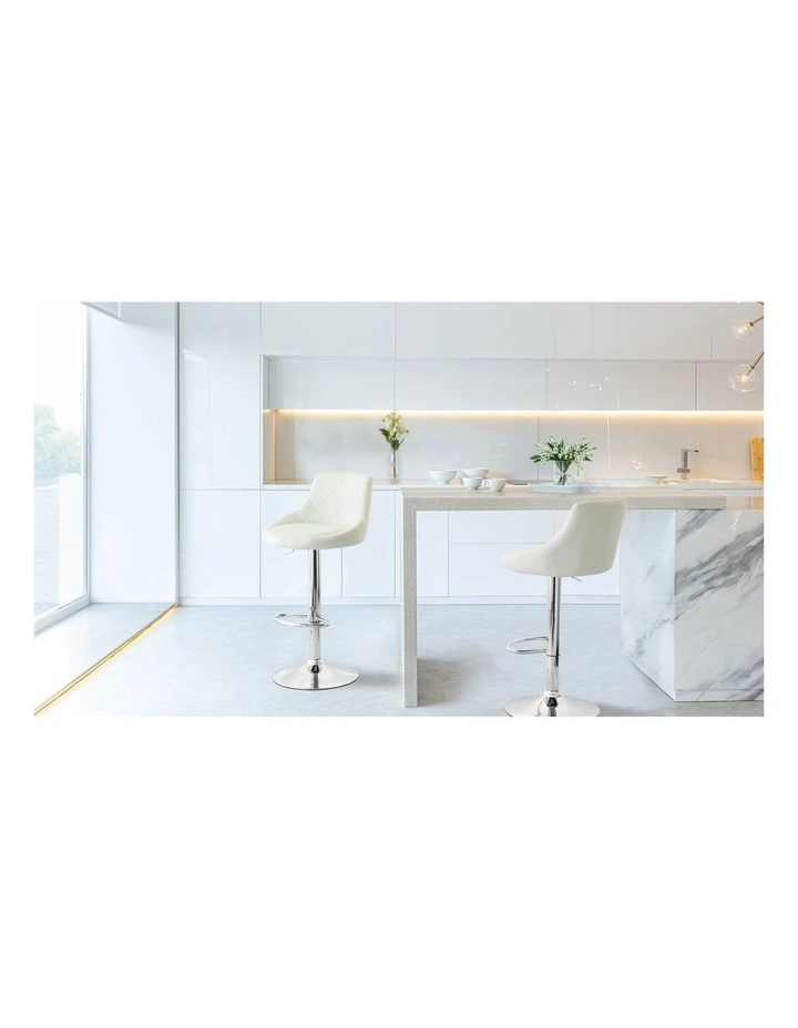 Diamond Style Padded Leather Barstools Set of 2 in White