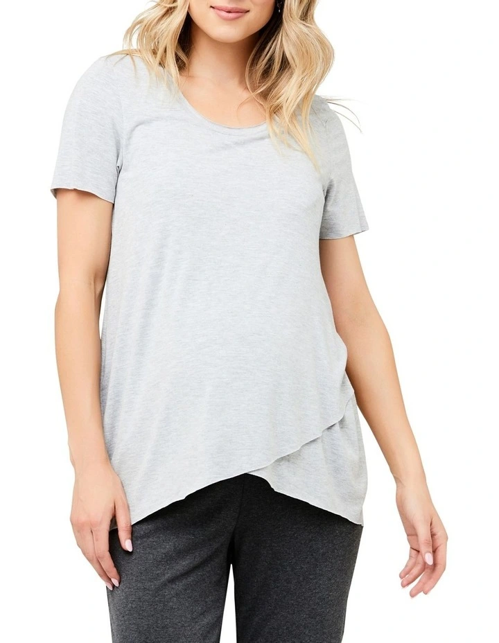 Short Sleeve Raw Edge Nursing Top in Silver Marle