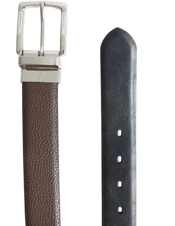 Reversible Pebbled Leather Belt in Black