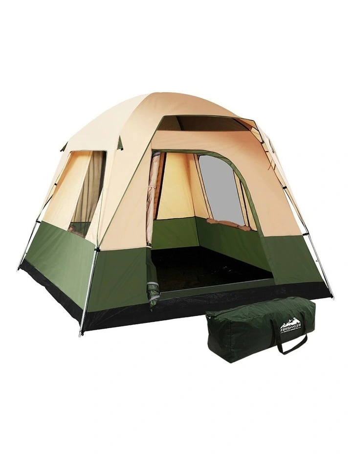 Family 4 Person Hiking Beach Canvas Ripstop Camping Tent in Green