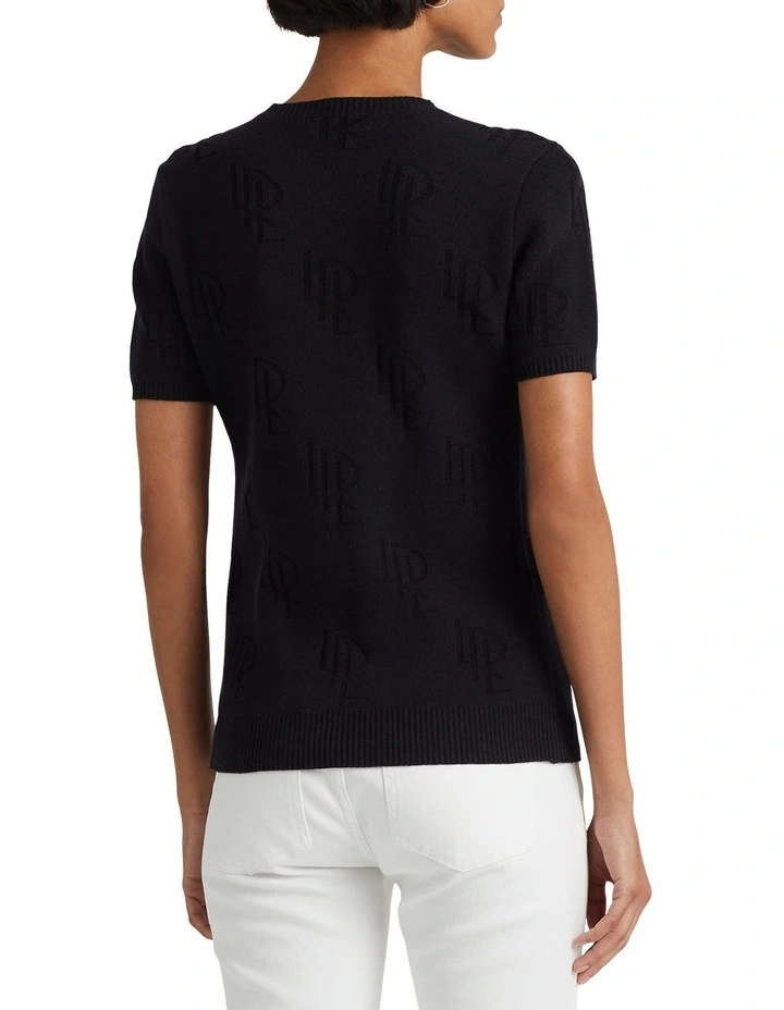 Monogram Jacquard Short-Sleeve Sweater in Black