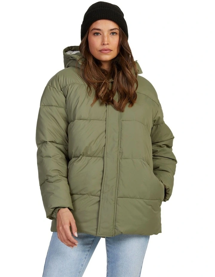 Ocean Ways Sherpa Lined Puffer Jacket in Green