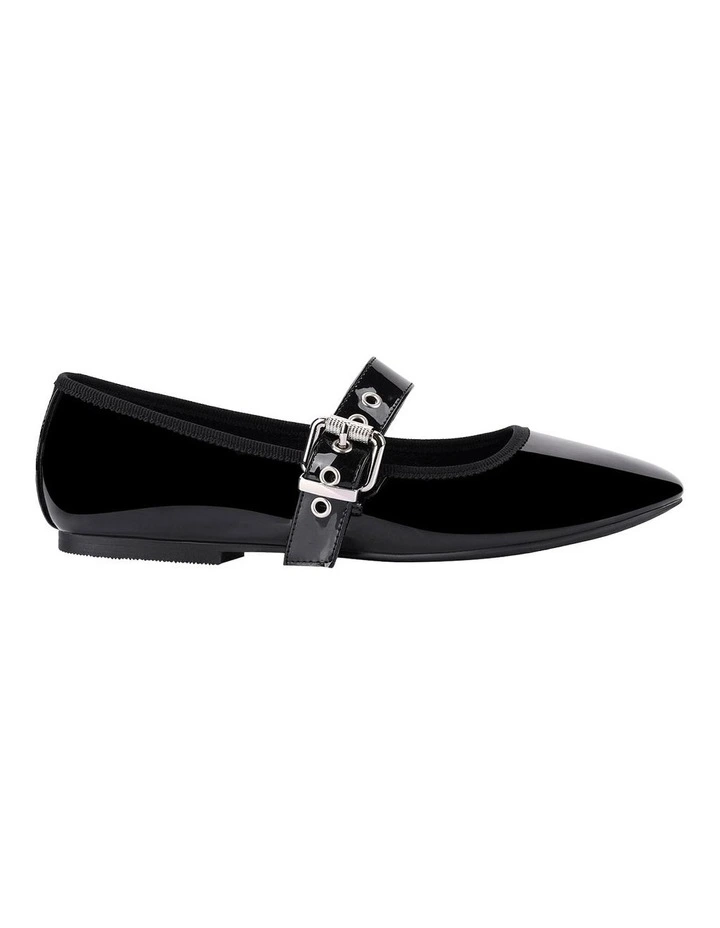 Banks Buckled Mary-Jane Flats in Black Patent