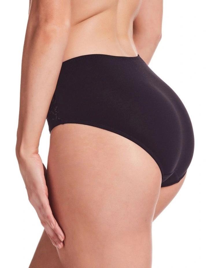 Lace Stretch Cotton Full Brief in Black