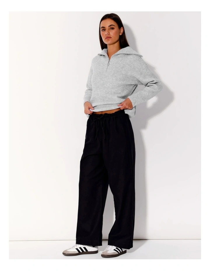 Paperbag Wide Leg Drill Pant in Black