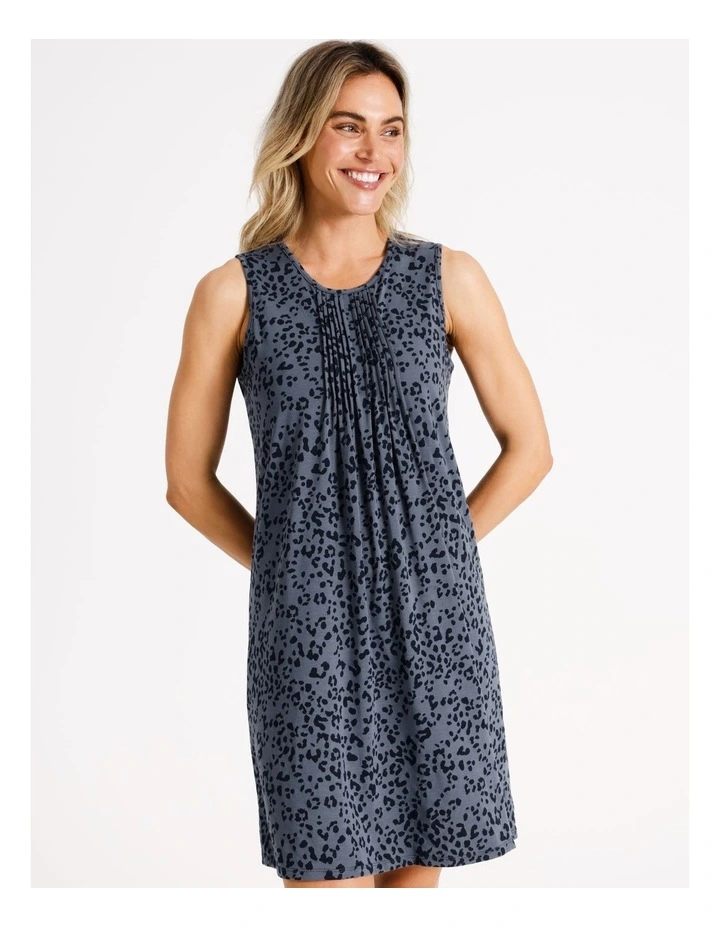 Poly Viscose Elastane Sleeveless Nightie in Navy Leopard