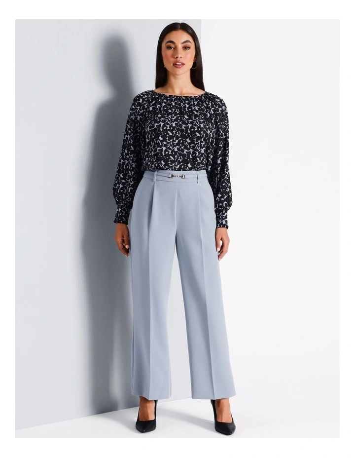 Pleated Wide Leg Pant in Dusty Blue