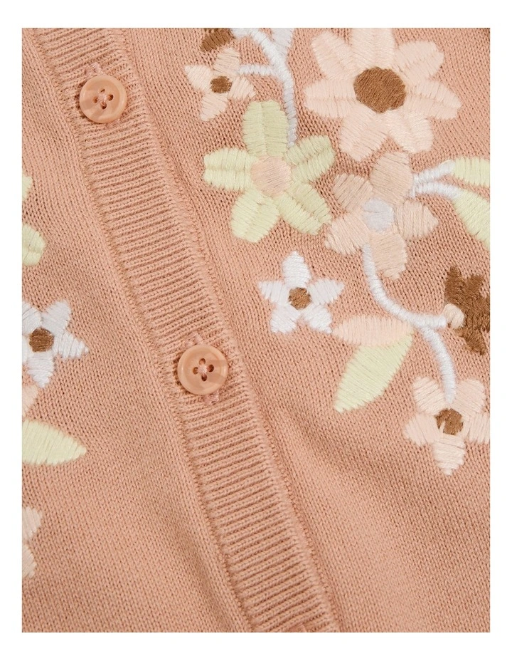 Embroidered Knit Cardigan in Cinnamon