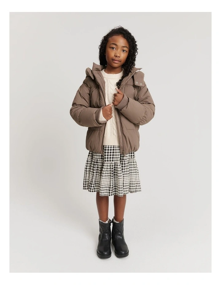 Recycled Nylon Puffer Sweat Jacket in Chocolate