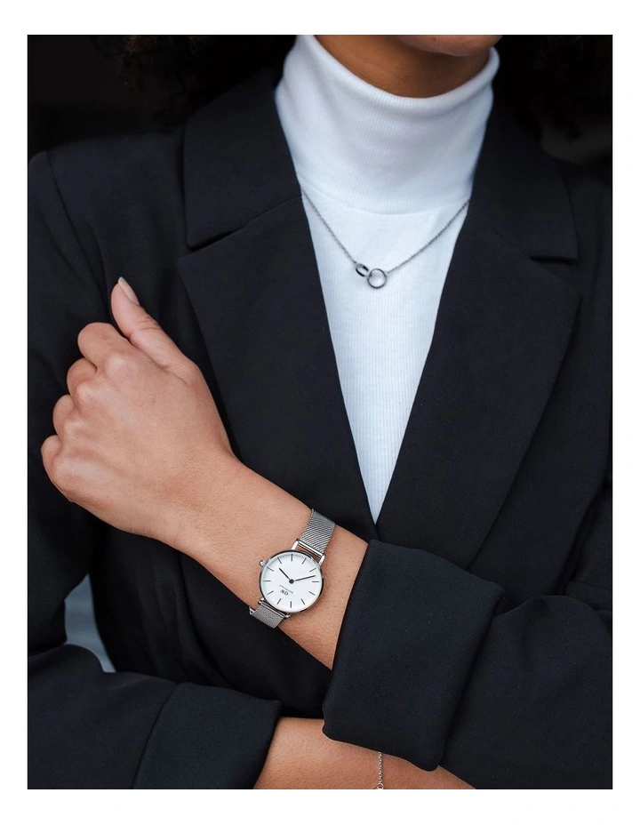 Petite Sterling 28mm Stainless Steel Quartz Watch in Silver/White
