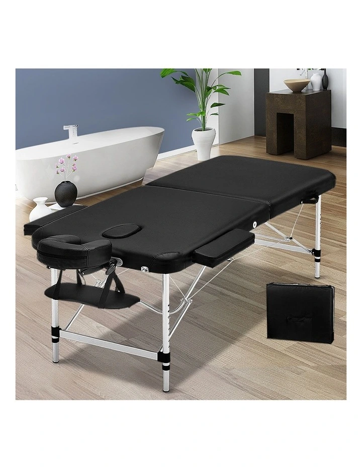 Portable Aluminium 2 Fold Massage Table 70cm in Black