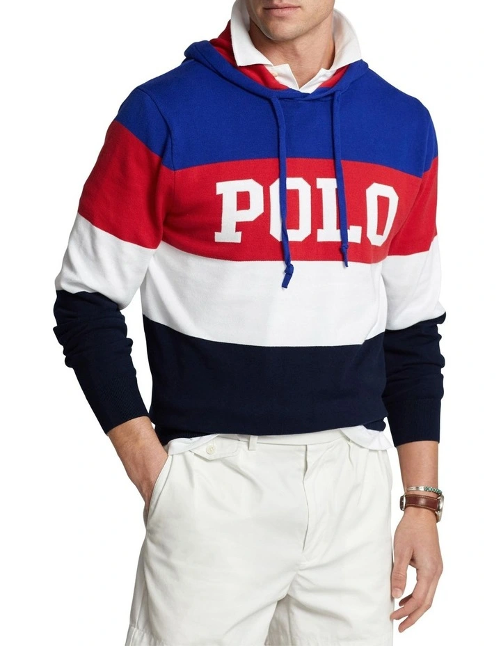 Logo Color-Blocked Cotton Hooded Sweater in Assorted
