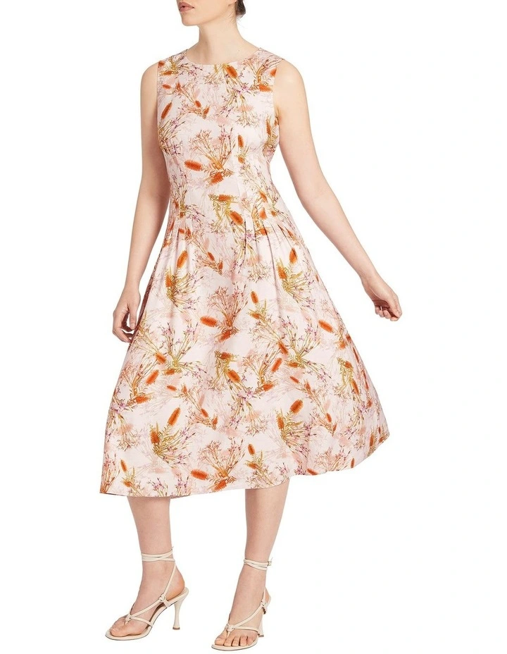Brigitte Stretch Linen Dress in Ivory Multi