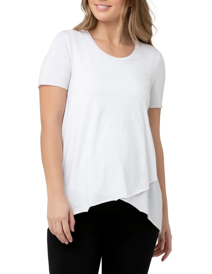 Short Sleeve Raw Edge Nursing Top in White