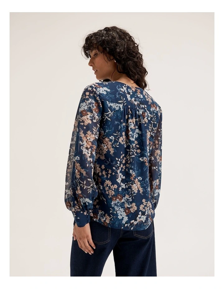 Nautical Bloom Blouse in Navy