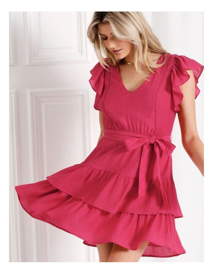 Ruffle Tiered Mini Dress in Pink