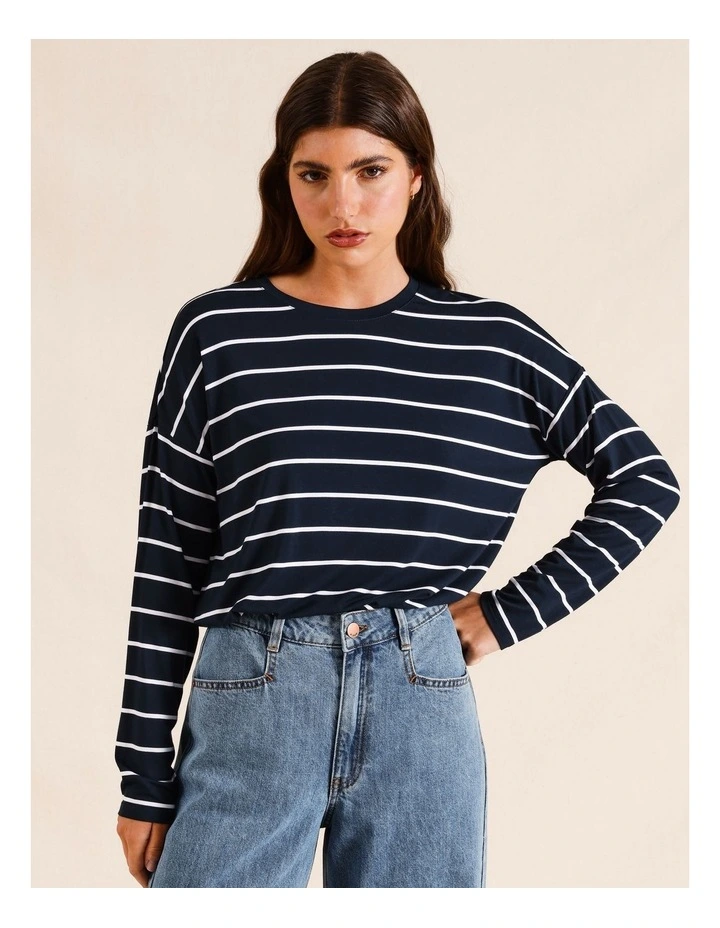 Long Sleeve Bamboo Tee in Navy Multi