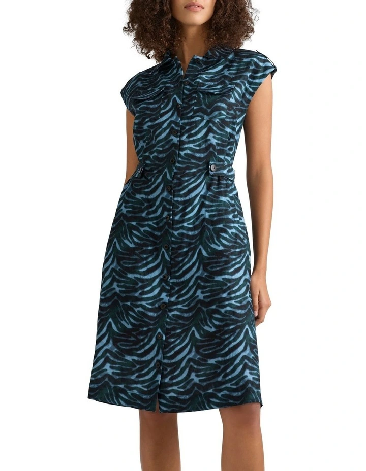 Sesia Linen Dress in Blue Multi